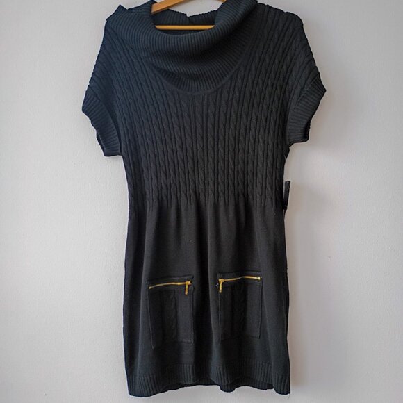 ALFANI Black Cable Knit Sweater Dress with Zipper Pockets - Size L - Picture 1 of 9